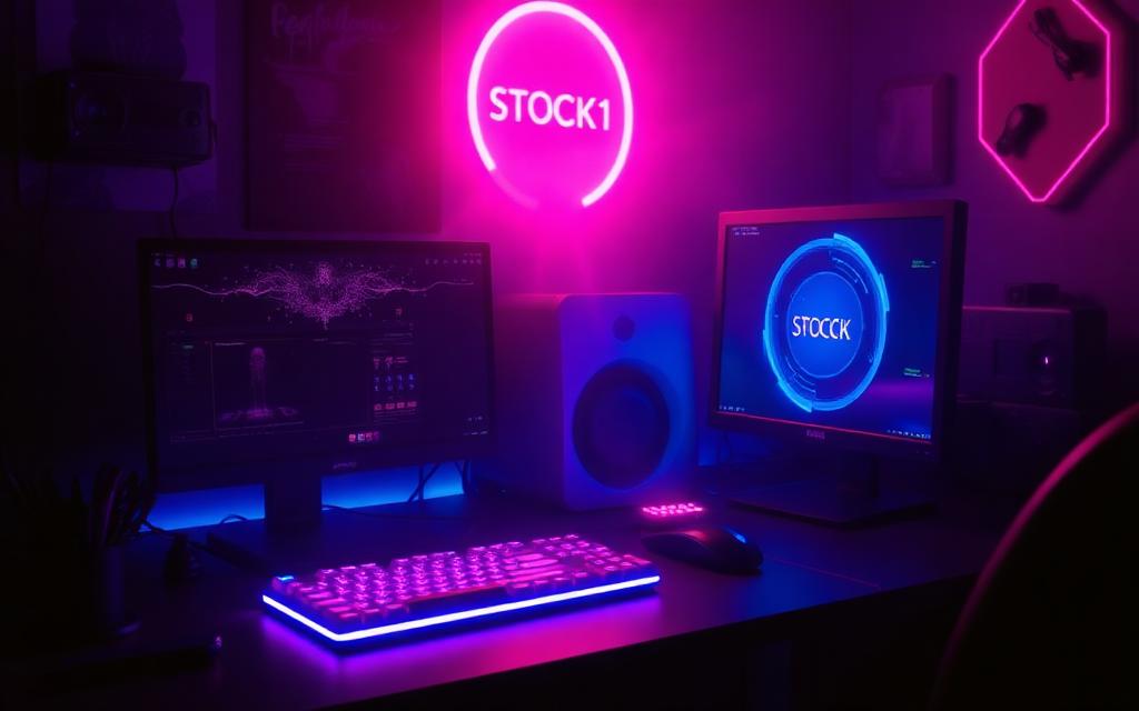 Neon lit gaming setup